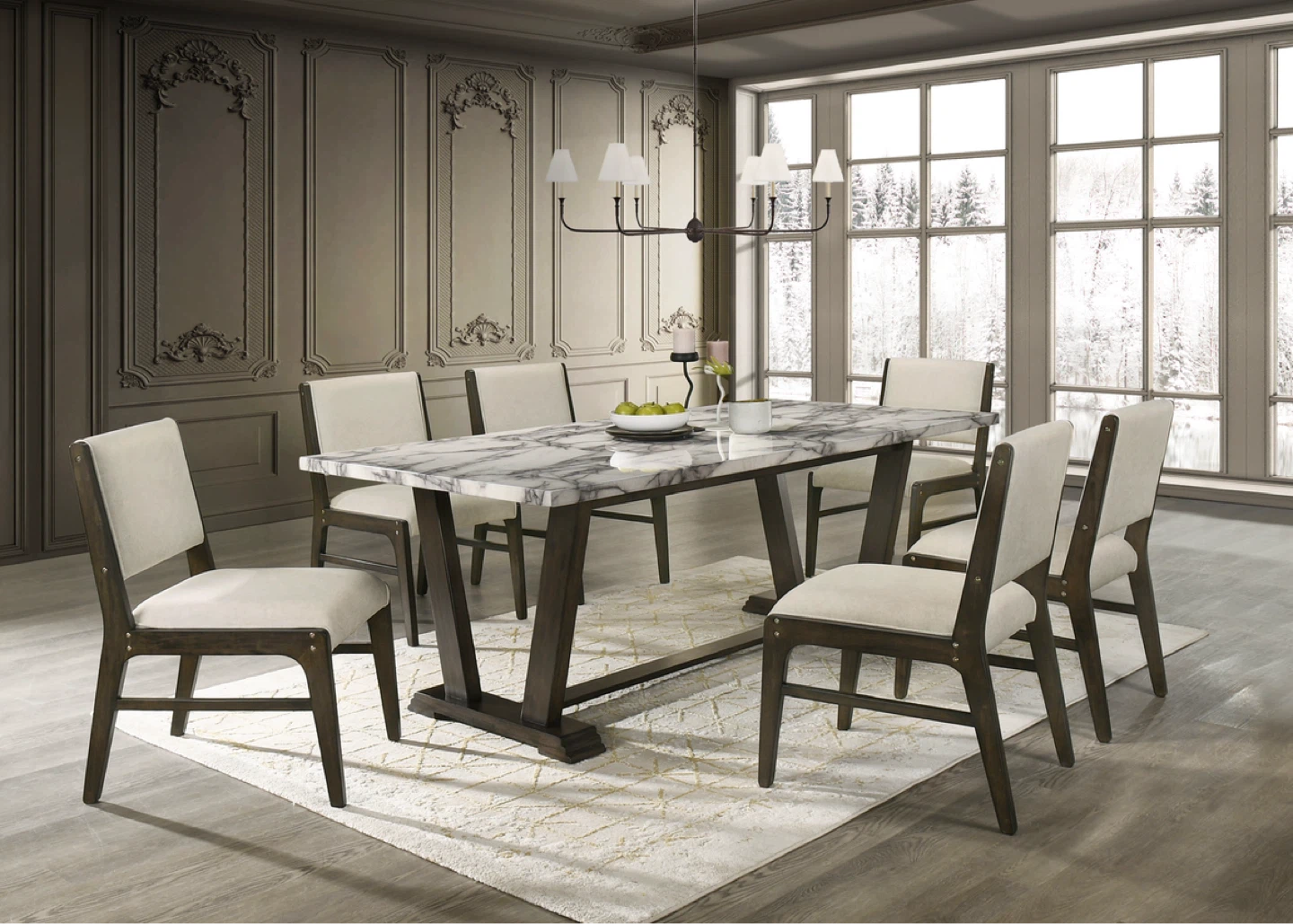 Marble Top Dining Table with 6 Chairs