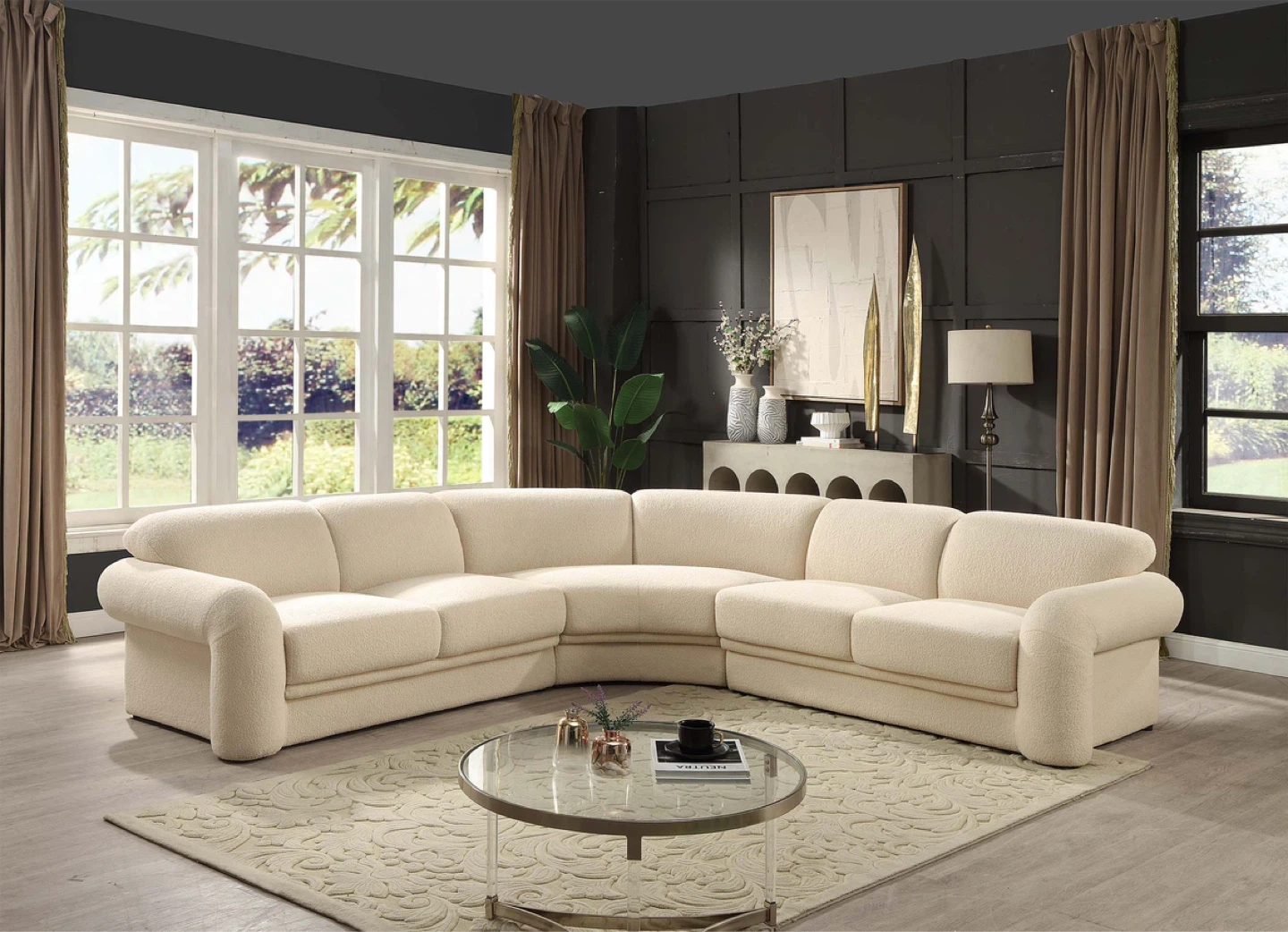 Cream Boucle Sectional Sofa