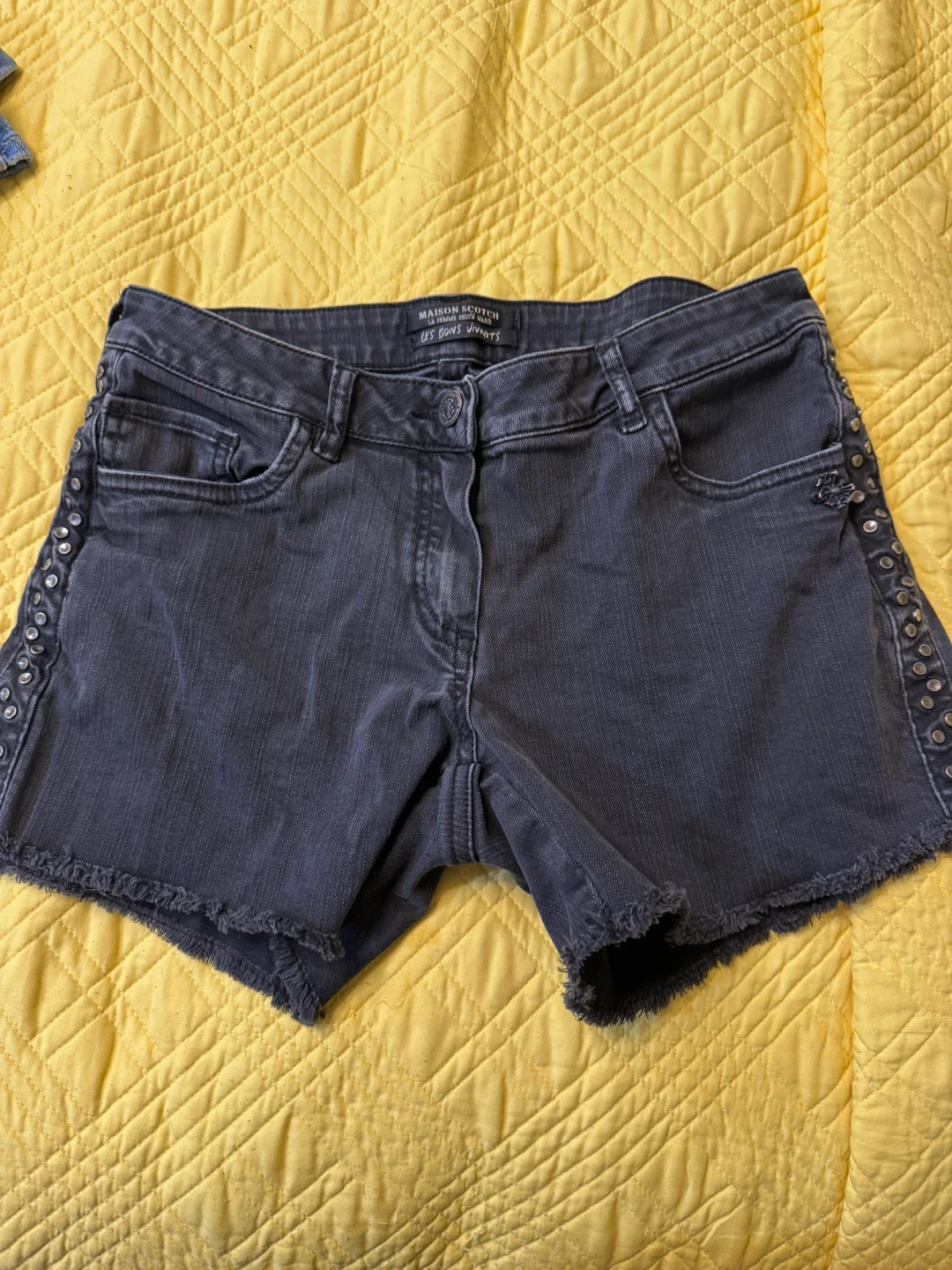 Maison Scotch Studded Denim Shorts Gray