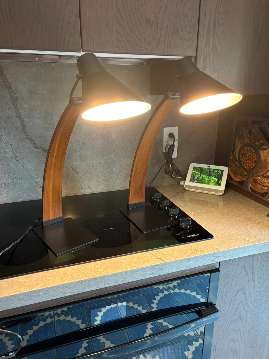Pair of Black Desk Lamps with Wood Accent - photo 3