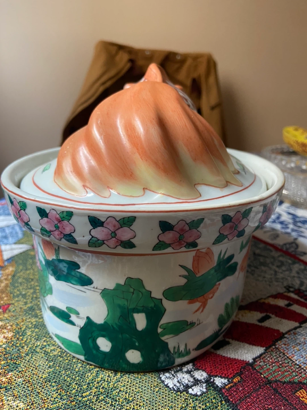 Asian Koi Design Painted Casserole Serving Dish Golden Fish - photo 4