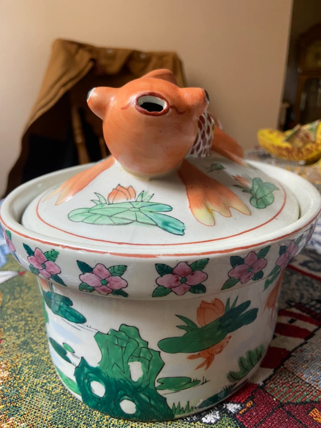 Asian Koi Design Painted Casserole Serving Dish Golden Fish - photo 2
