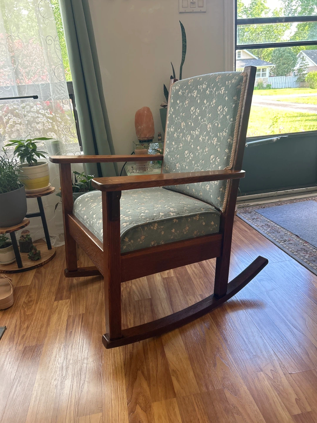 Antique Oak hand crafted Upholstered Rocking Chair