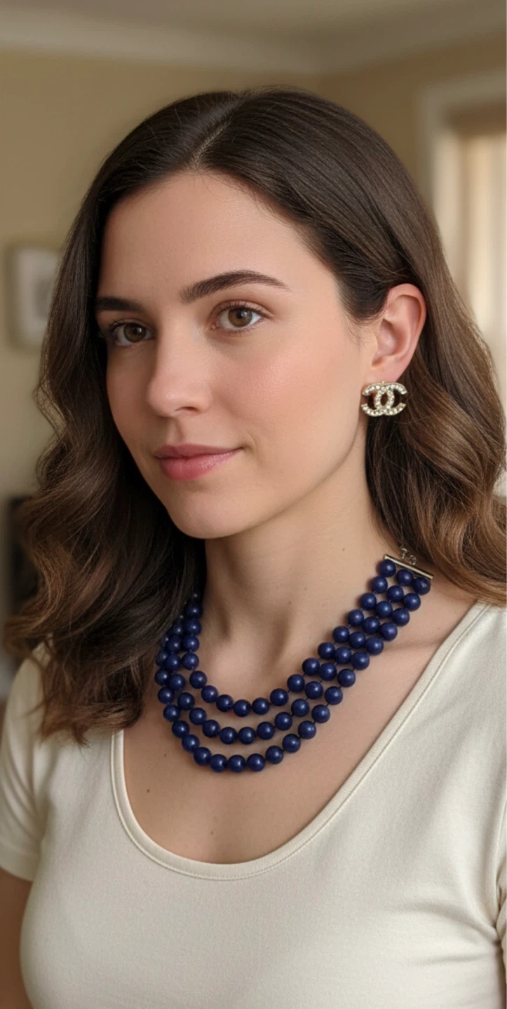 Navy Blue Multi-Strand Beaded Necklace⚽️ - photo 2