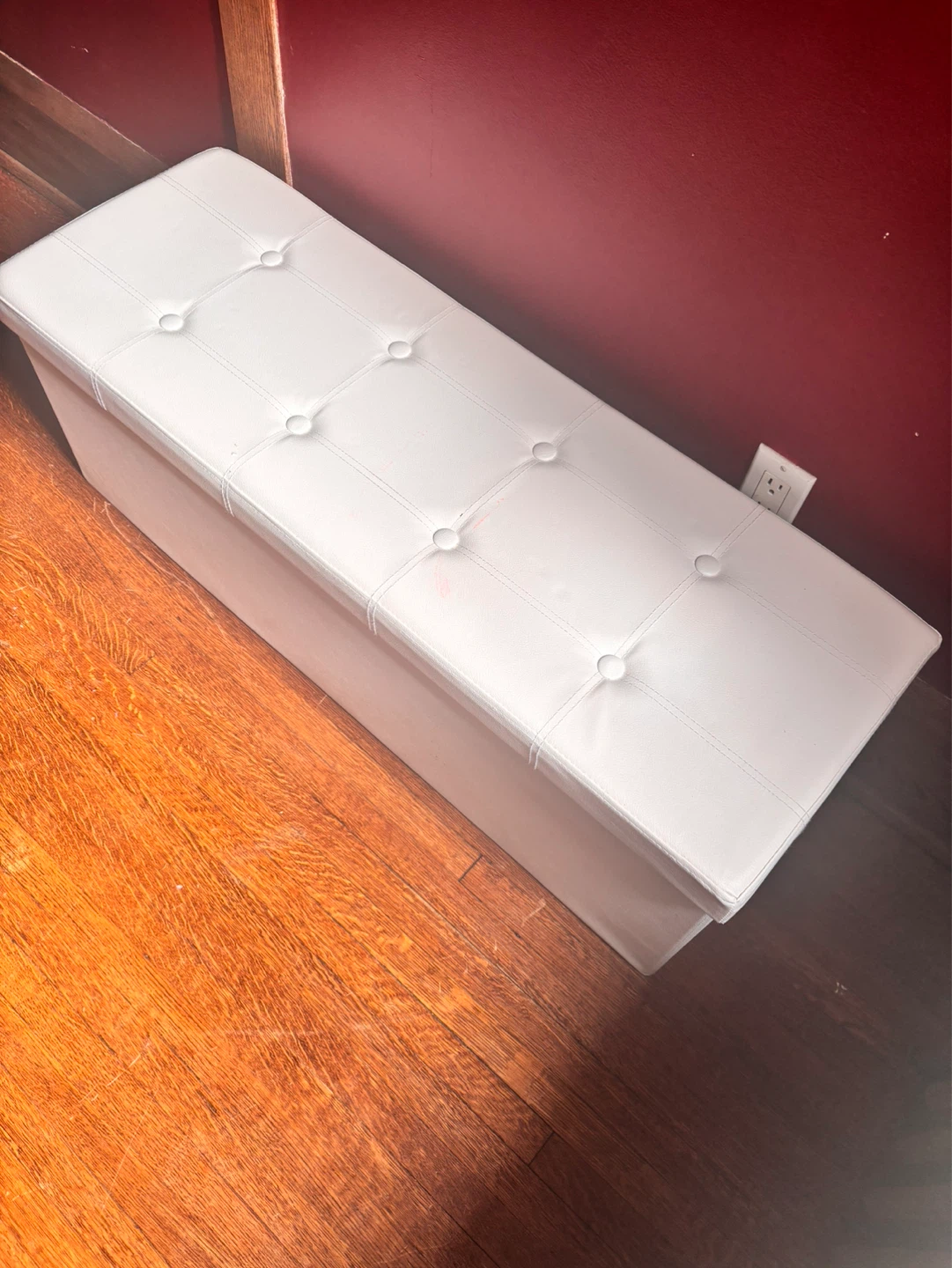 White Tufted Storage Ottoman Bench - photo 2