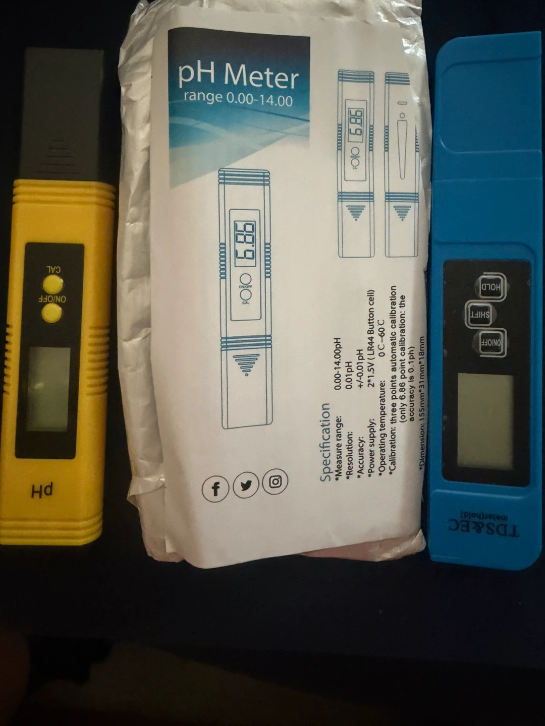 Yellow pH Meter and Blue TDS & EC Meter
