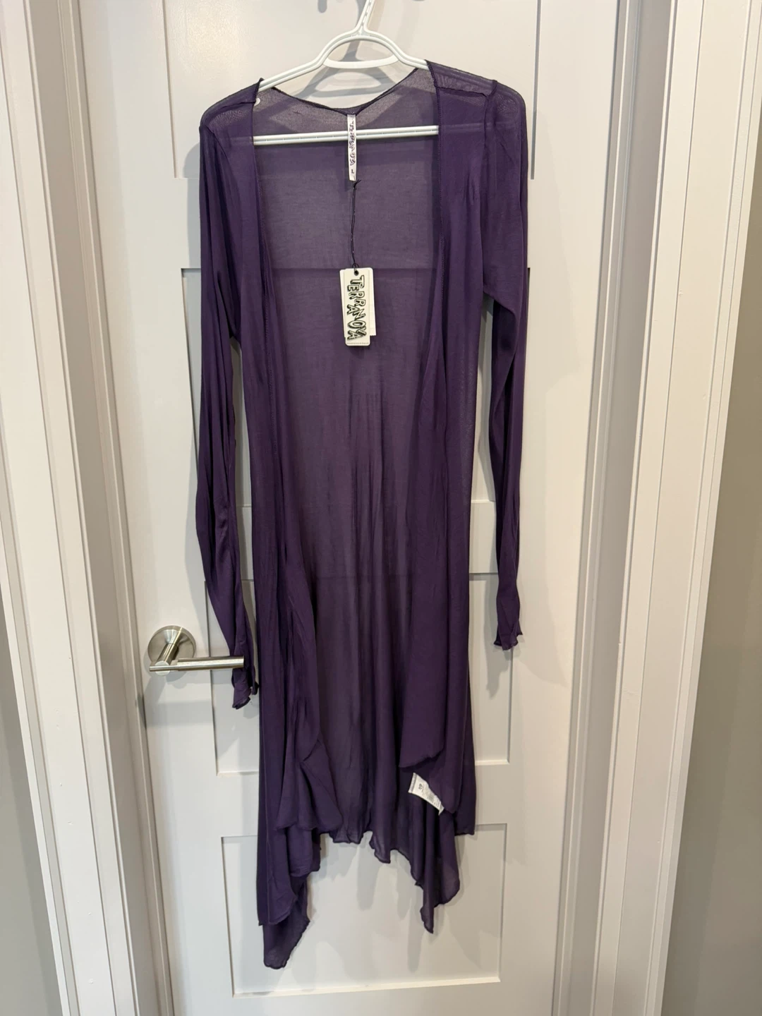 Terranova Women's Purple Sheer Duster Cardigan