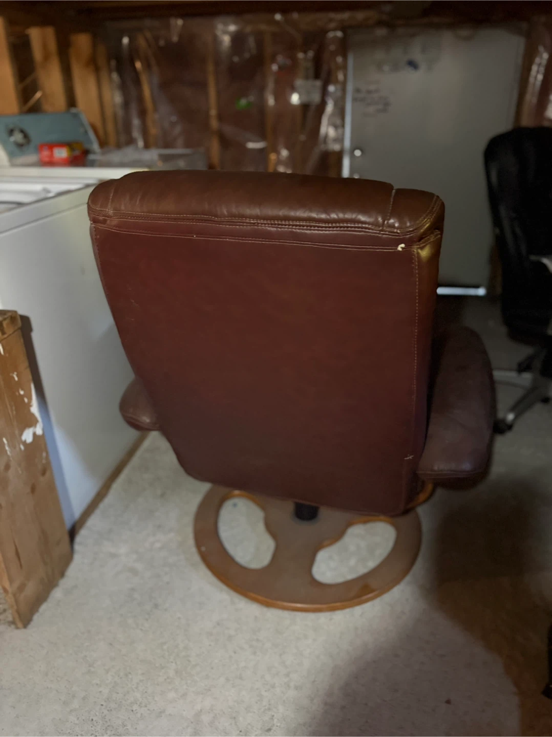 Brown Leather Swivel Chair with Ottoman - photo 2