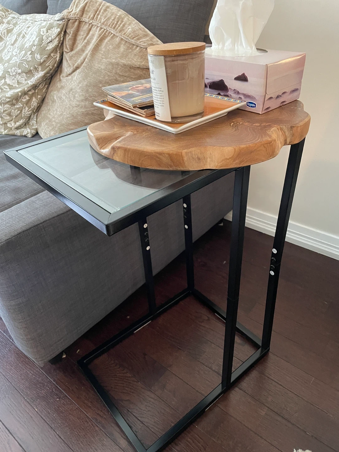 C-Table with Natural Wood and Glass Top - photo 2