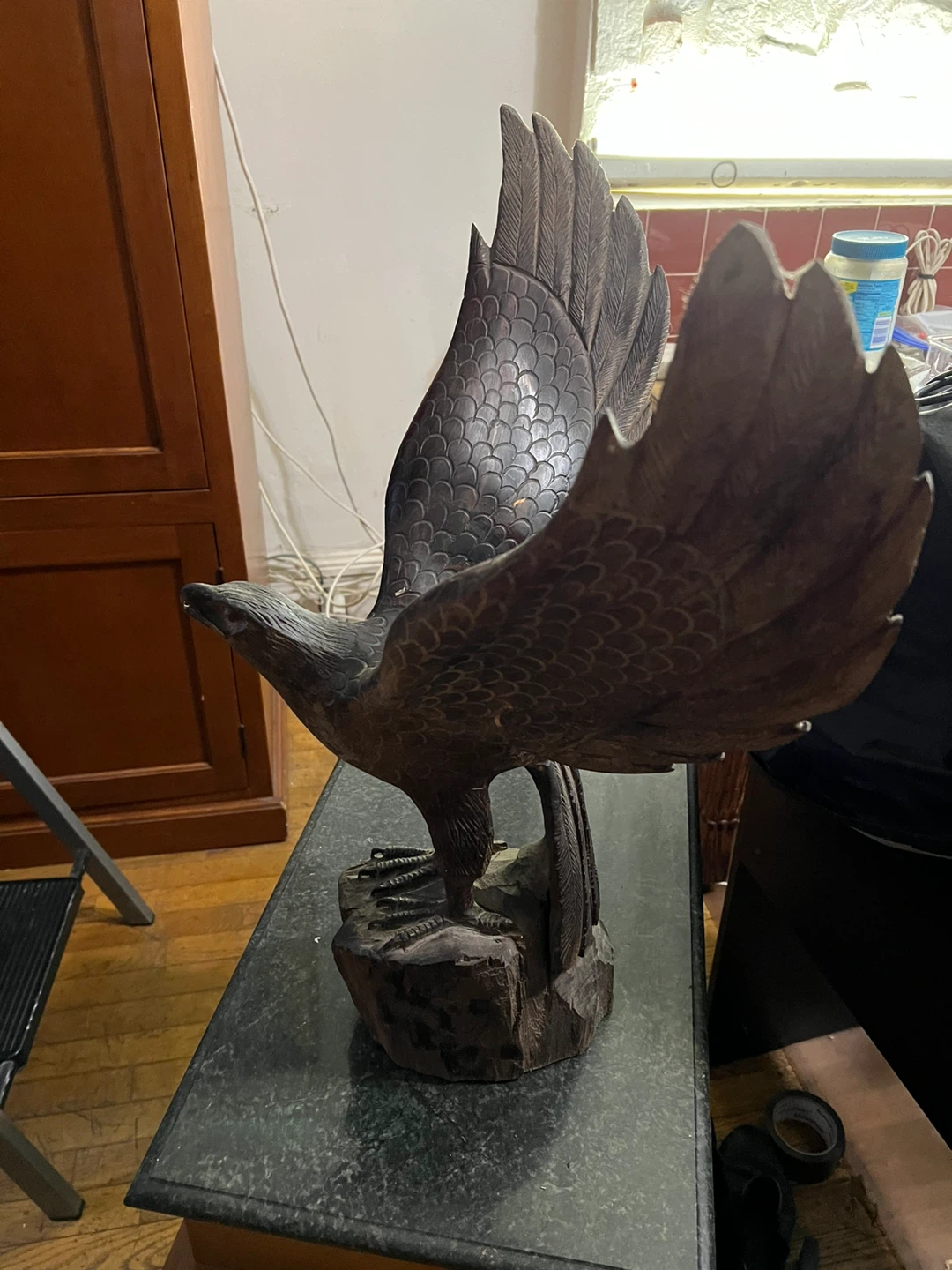 Vintage Hand-Carved Wooden Eagle Figurine