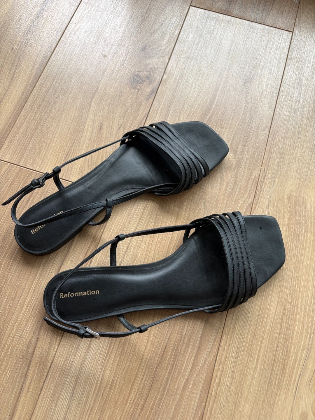 Reformation Black Strappy Flat Sandals Size 9