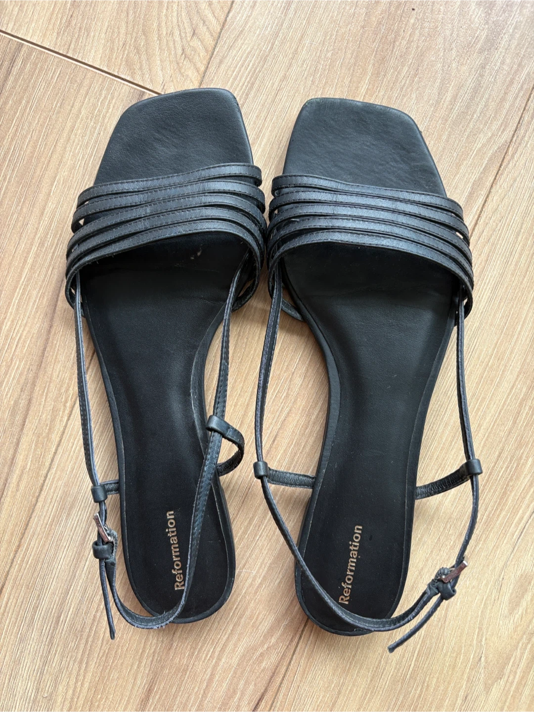 Reformation Black Strappy Flat Sandals Size 9 - photo 2