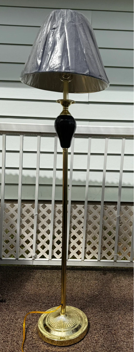 Brass Floor Lamp with Blue Accent