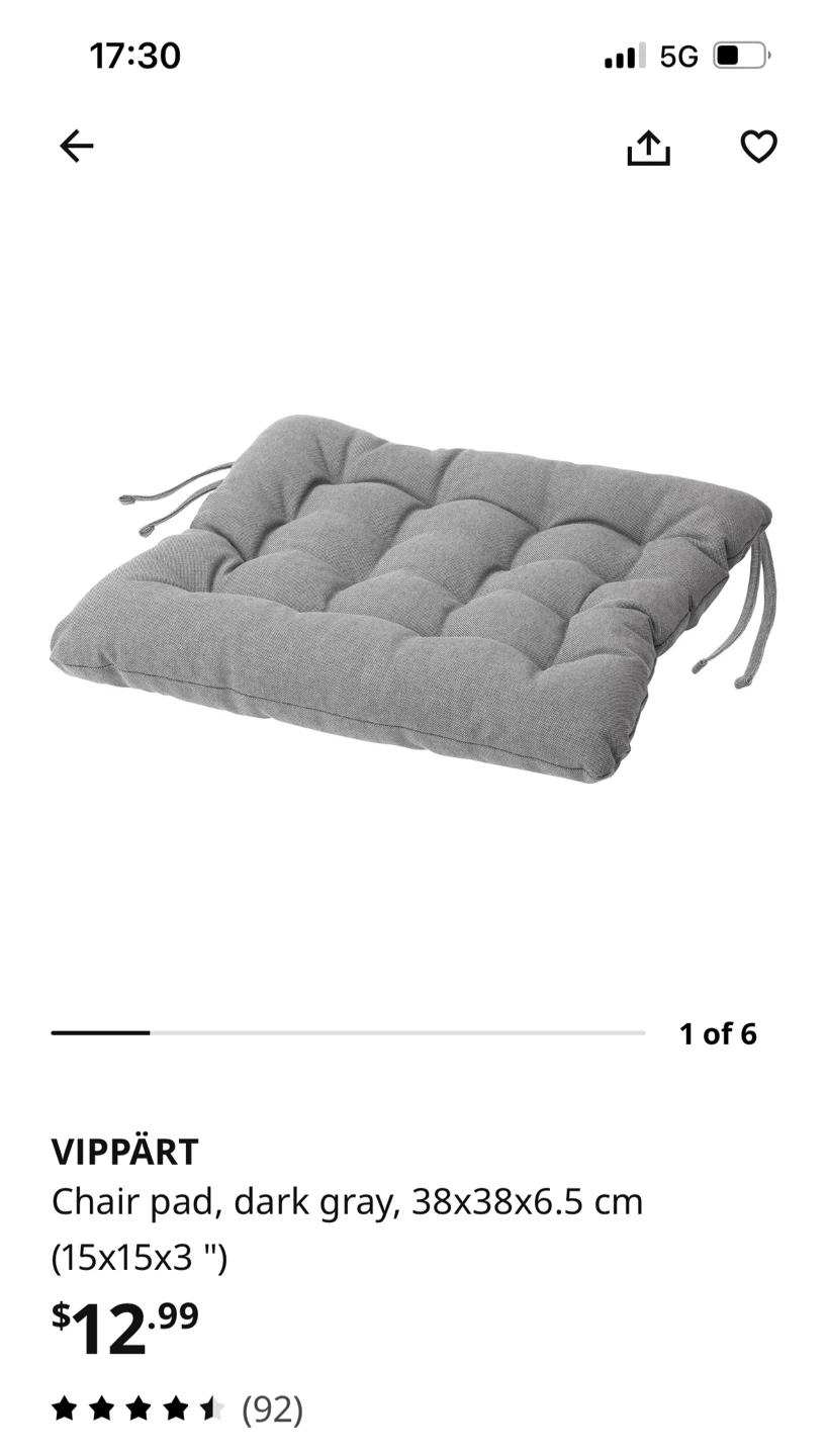 2 IKEA VIPPÄRT Chair Pads - Dark Gray