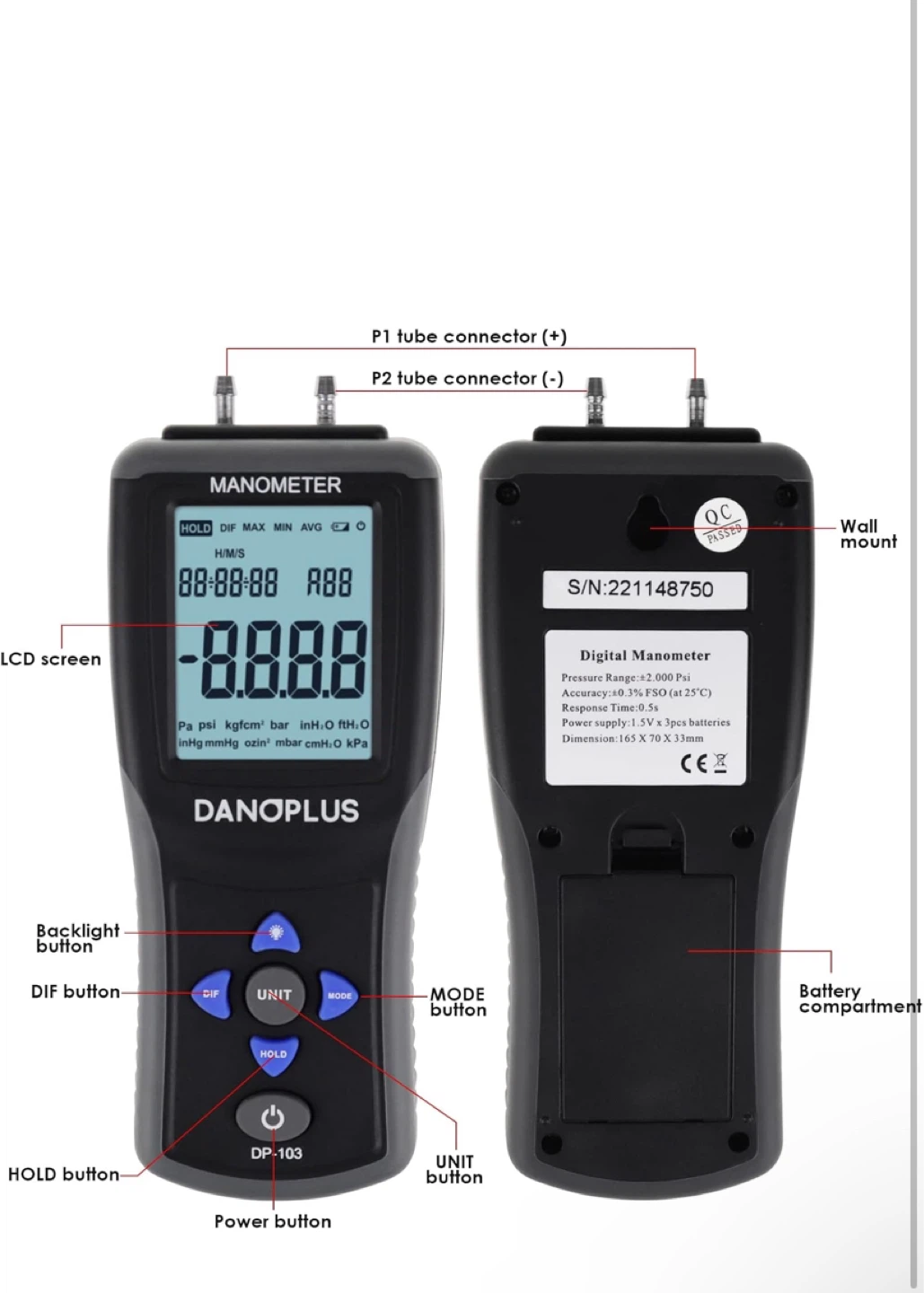 Danoplus DP-103 Digital Manometer - photo 3