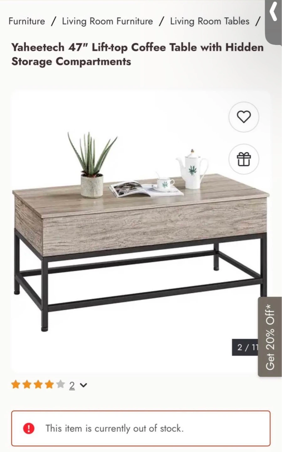 Yahgetech 47" Lift-top Coffee Table - photo 3