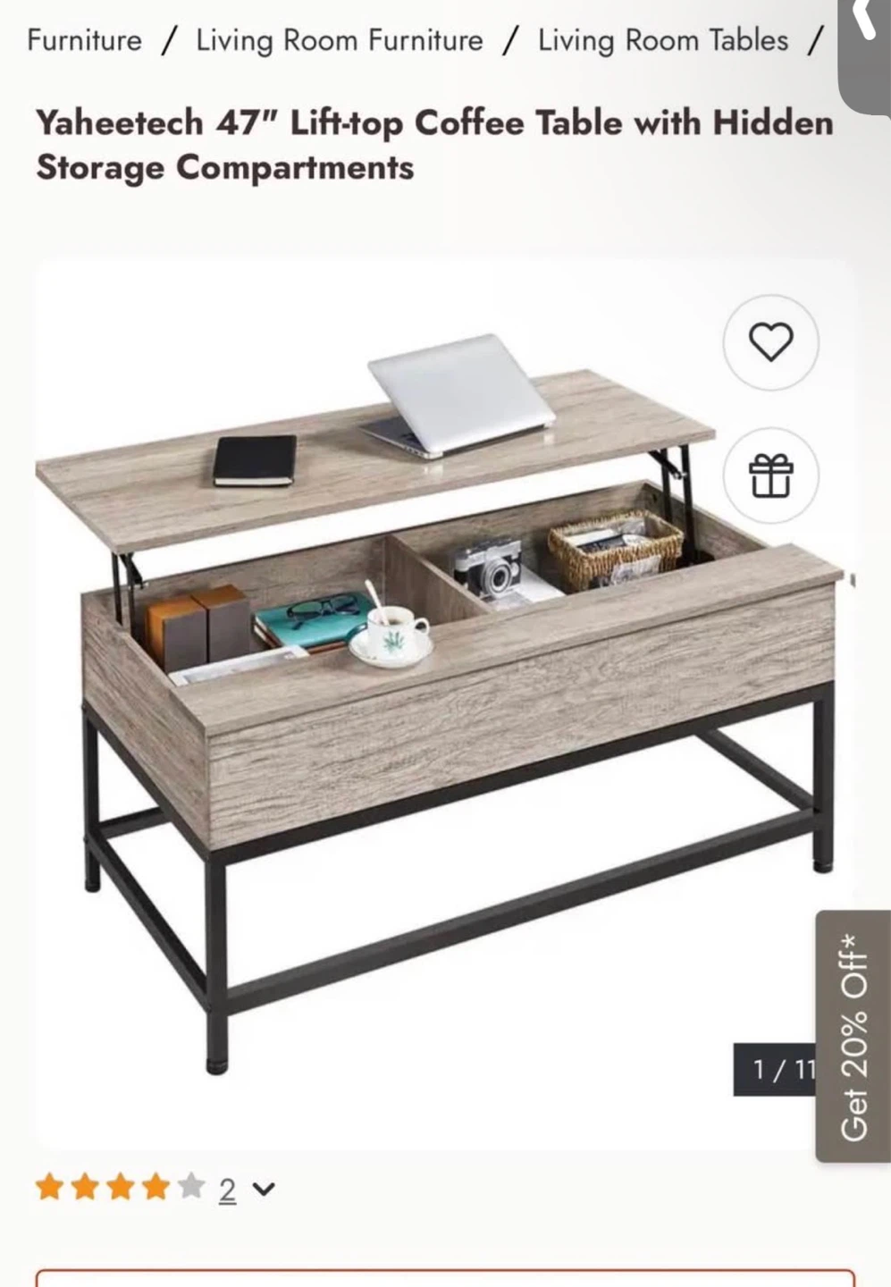 Yahgetech 47" Lift-top Coffee Table - photo 2