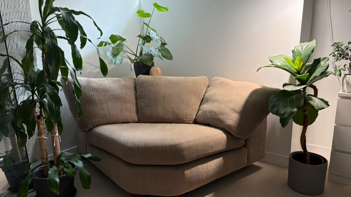 Beige corner love seat