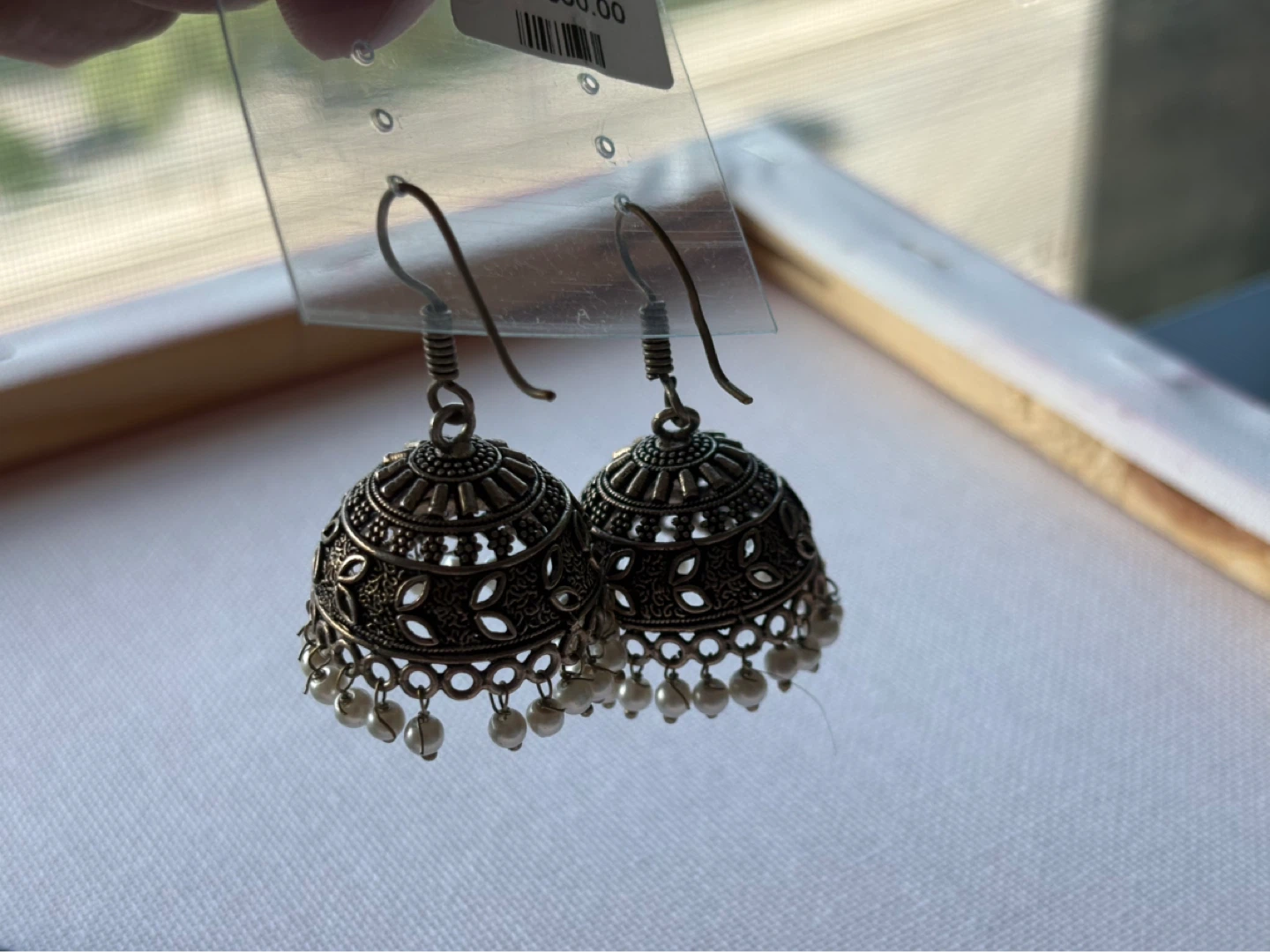 Silver Jhumka Earrings with Pearls