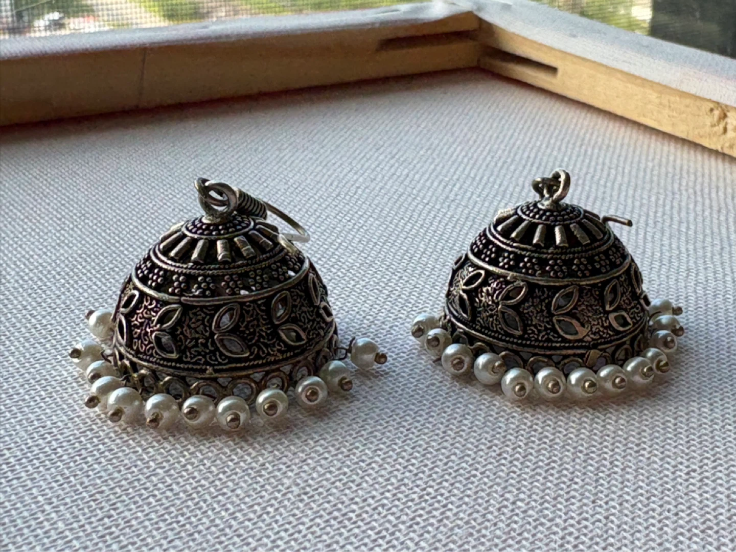 Silver Jhumka Earrings with Pearls - photo 2