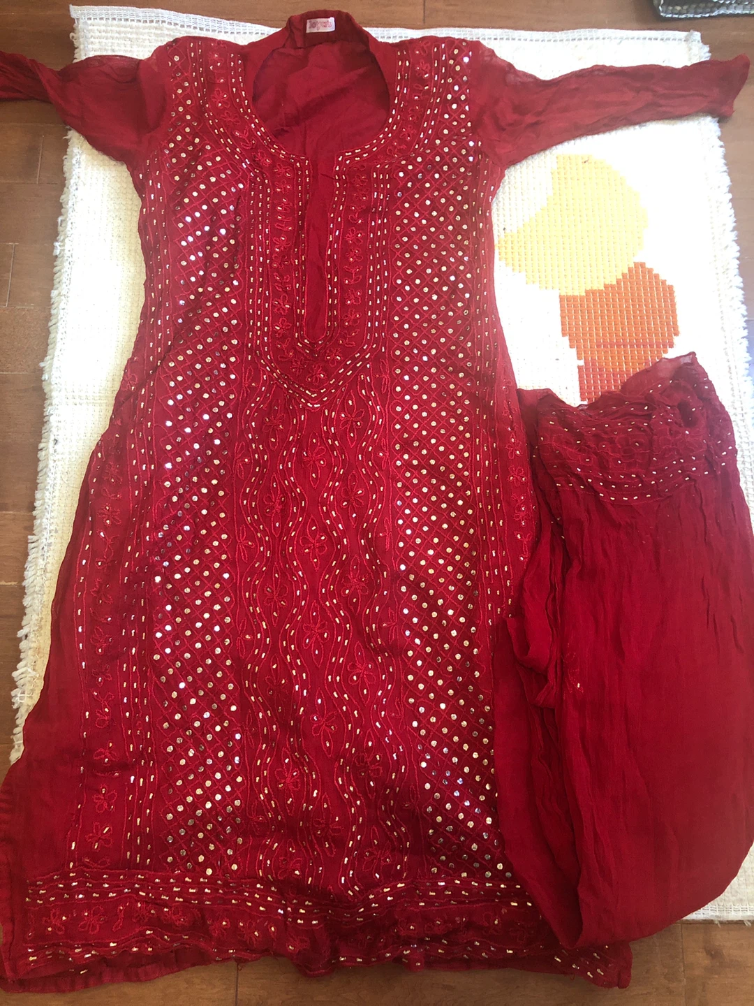 Red Embroidered Kurti with Dupatta