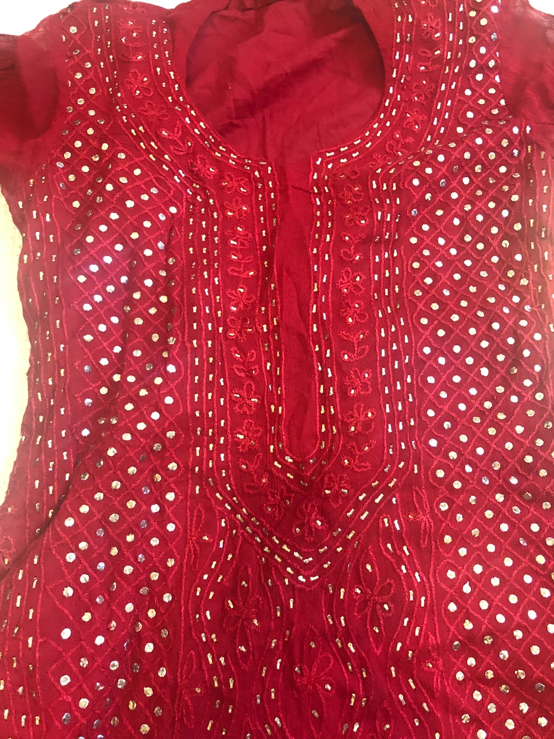 Red Embroidered Kurti with Dupatta - photo 3