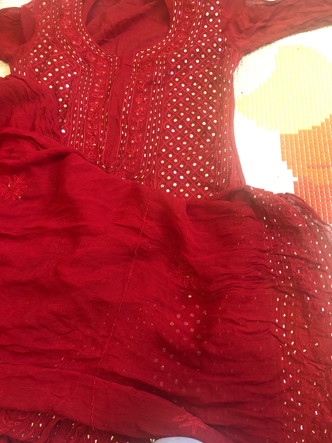 Red Embroidered Kurti with Dupatta - photo 4