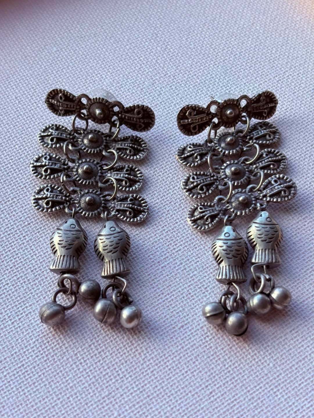 Traditional Earrings with Fish and Bell Charms - photo 2