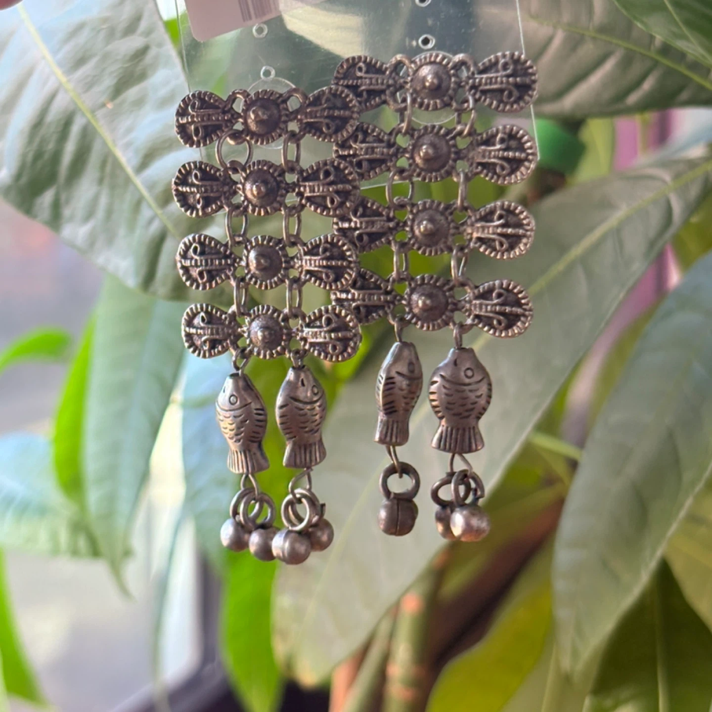 Traditional Earrings with Fish and Bell Charms
