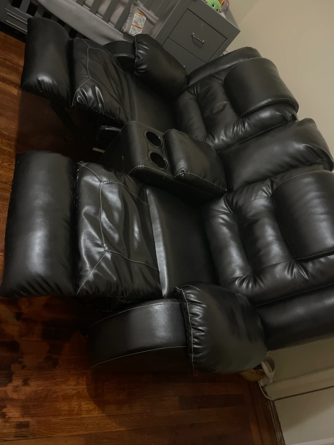 Black Reclining Loveseat with Cupholders - photo 2