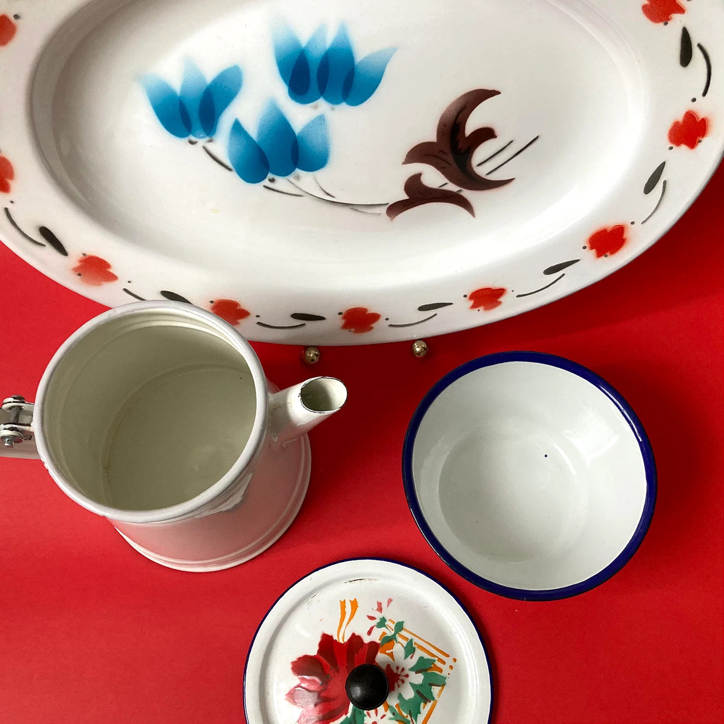 Collection of 3 Vintage Metal Enamel Kitchen Accessories ⚽ - photo 2