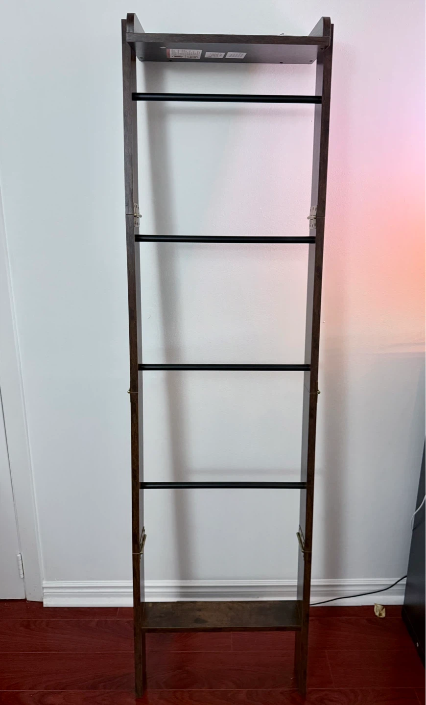 Rustic Ladder Shelf with 4 Hooks and Storage Shelf - photo 2