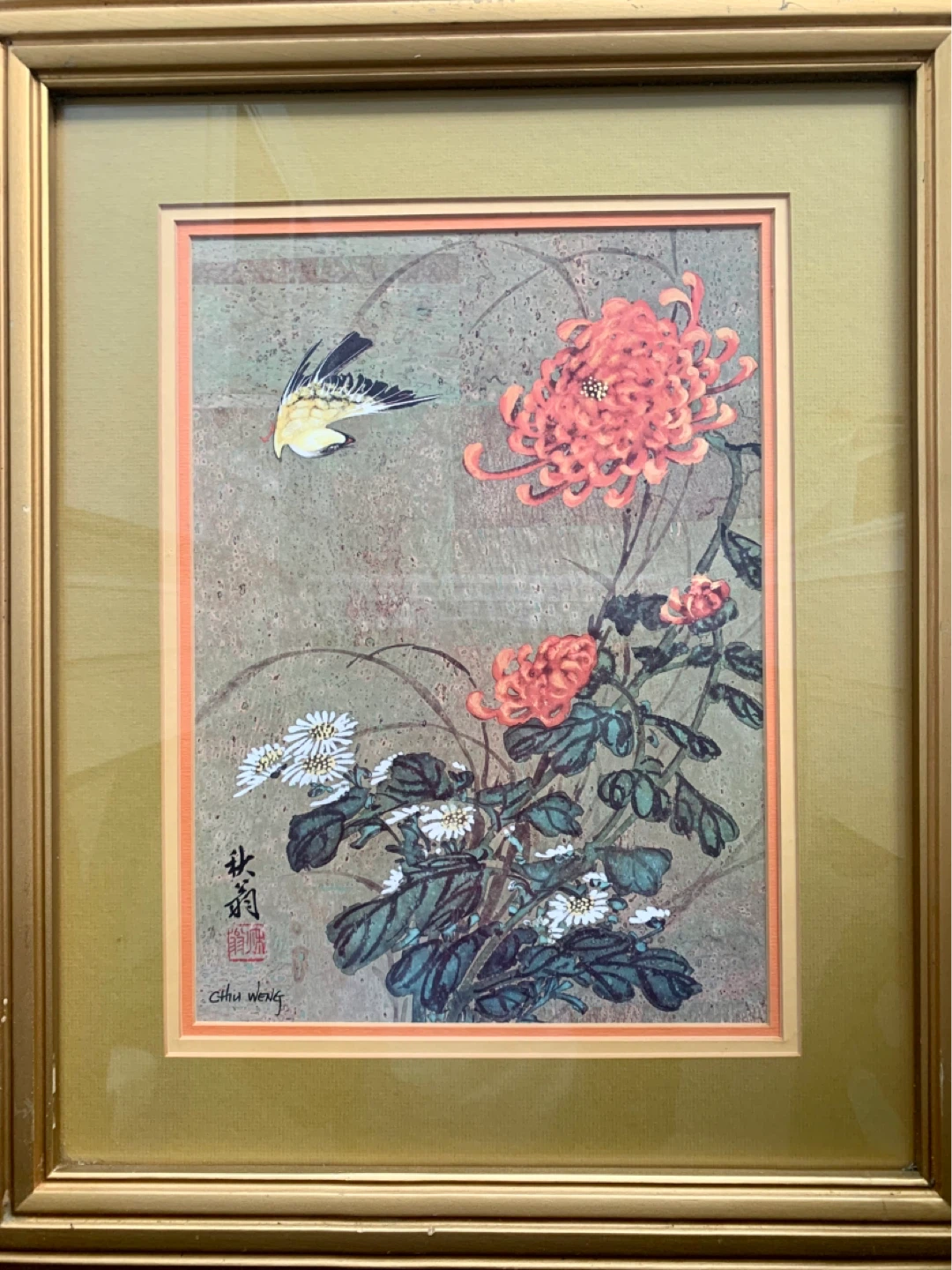 Chiu Weng Framed Artwork - Bird and Chrysanthemums - photo 2