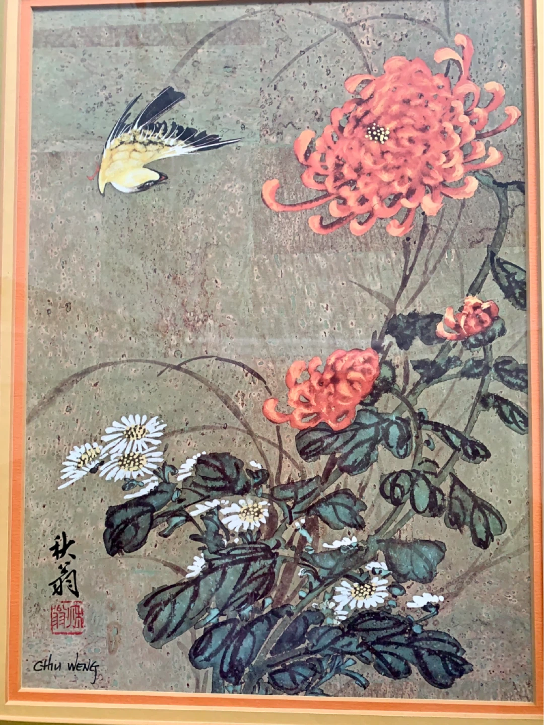 Chiu Weng Framed Artwork - Bird and Chrysanthemums - photo 5