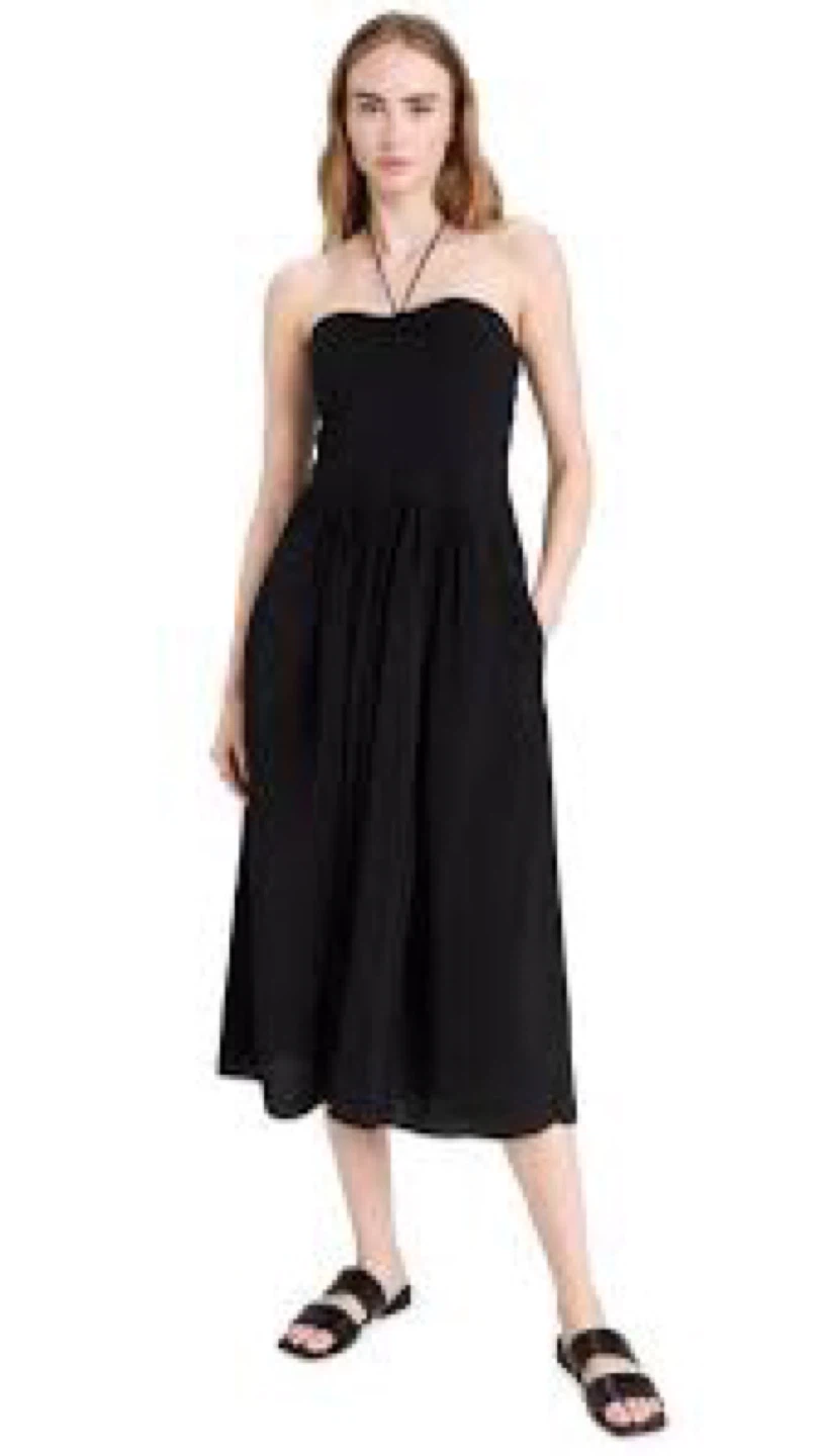 Black Strapless Midi Dress
