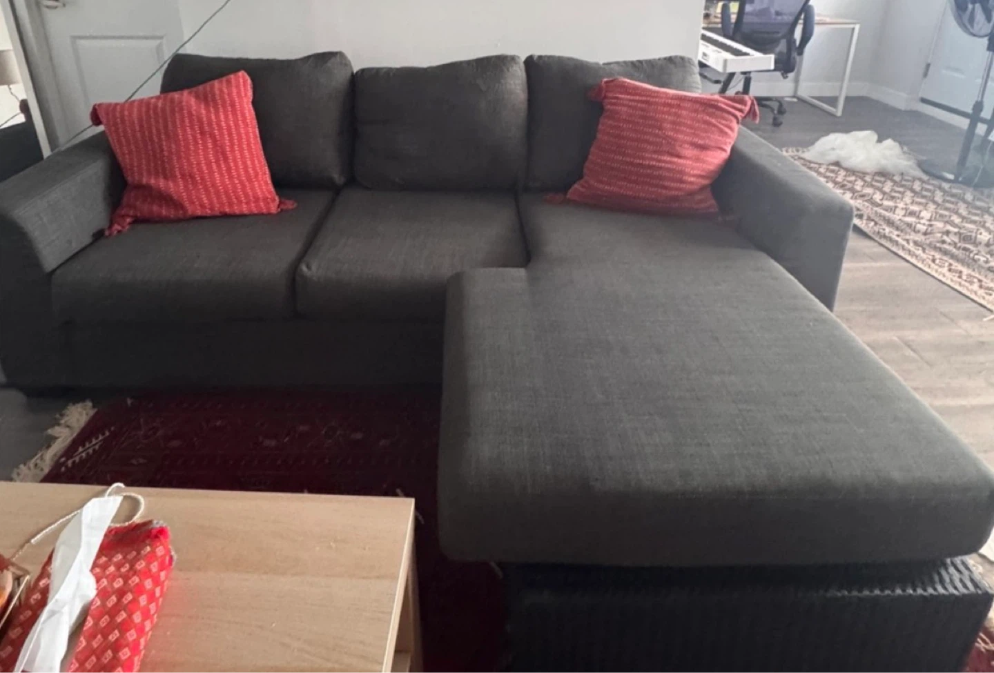 Dark Grey Sectional Sofa with Chaise