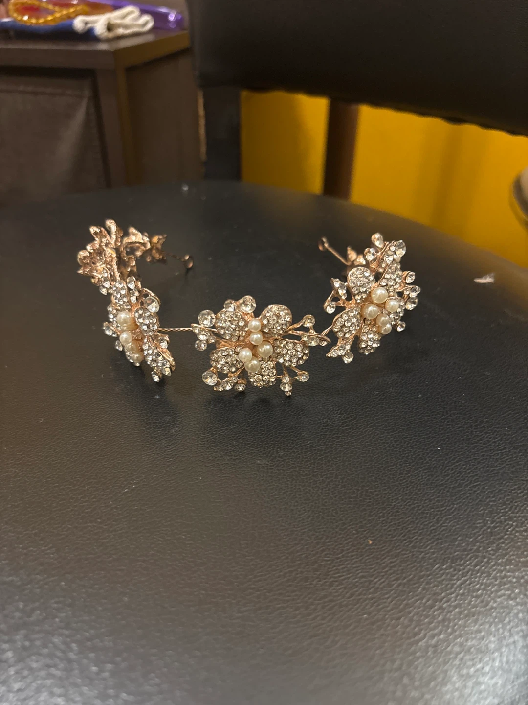 ⚽ Rose Gold Floral Headband with Pearls and Crystals - photo 2