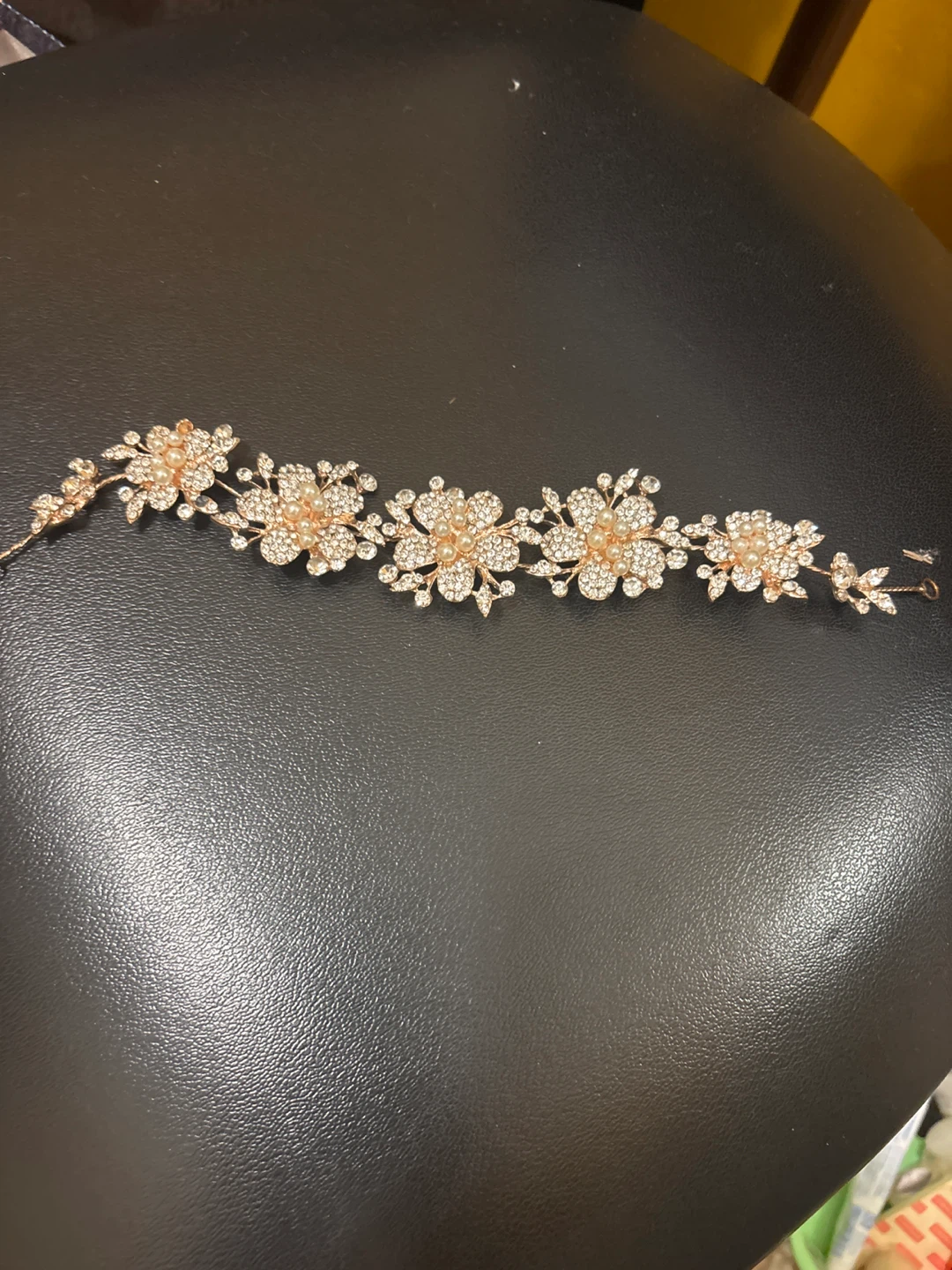 ⚽ Rose Gold Floral Headband with Pearls and Crystals