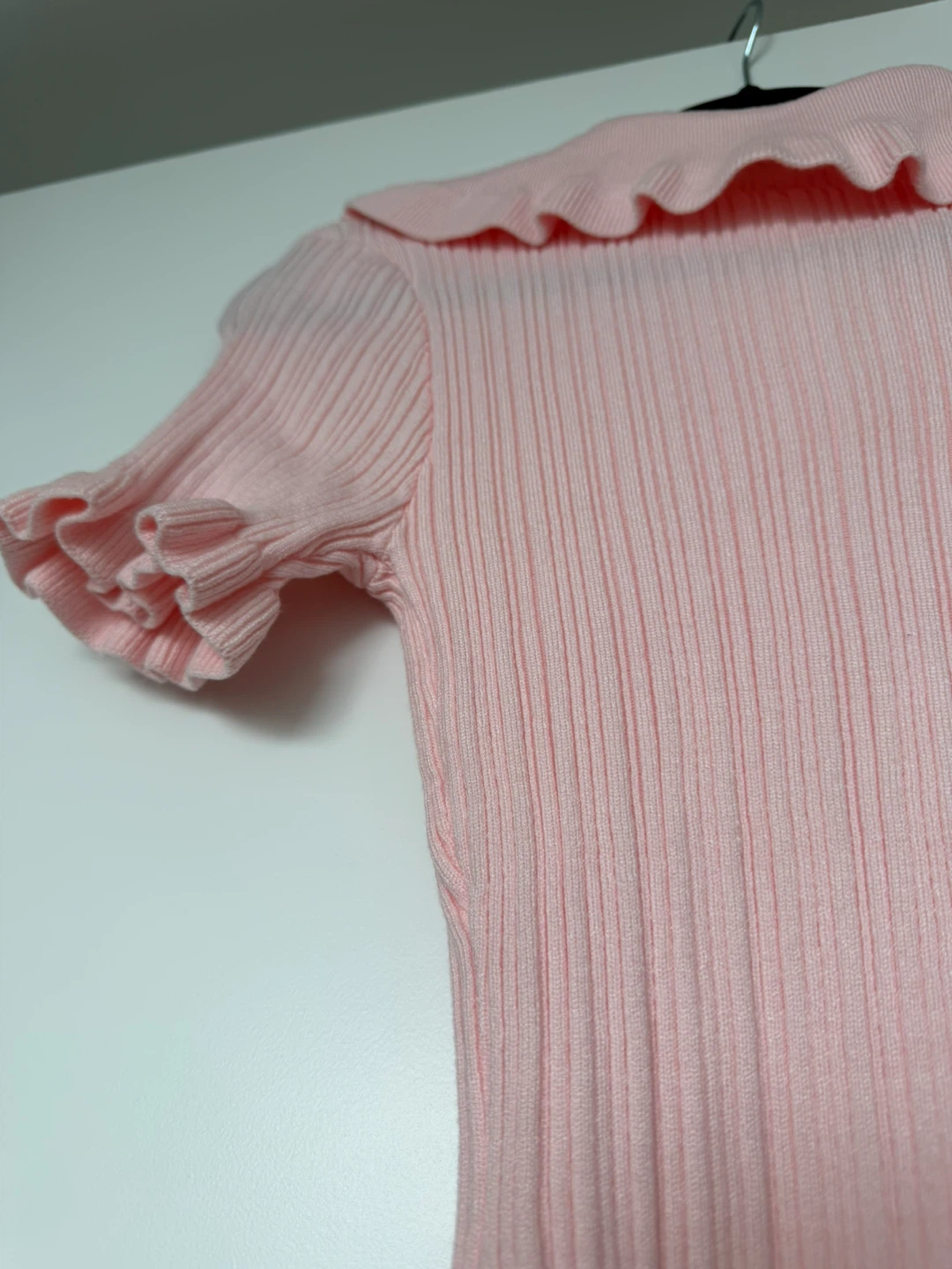 Pink Ribbed Dress with Ruffle Collar - photo 3