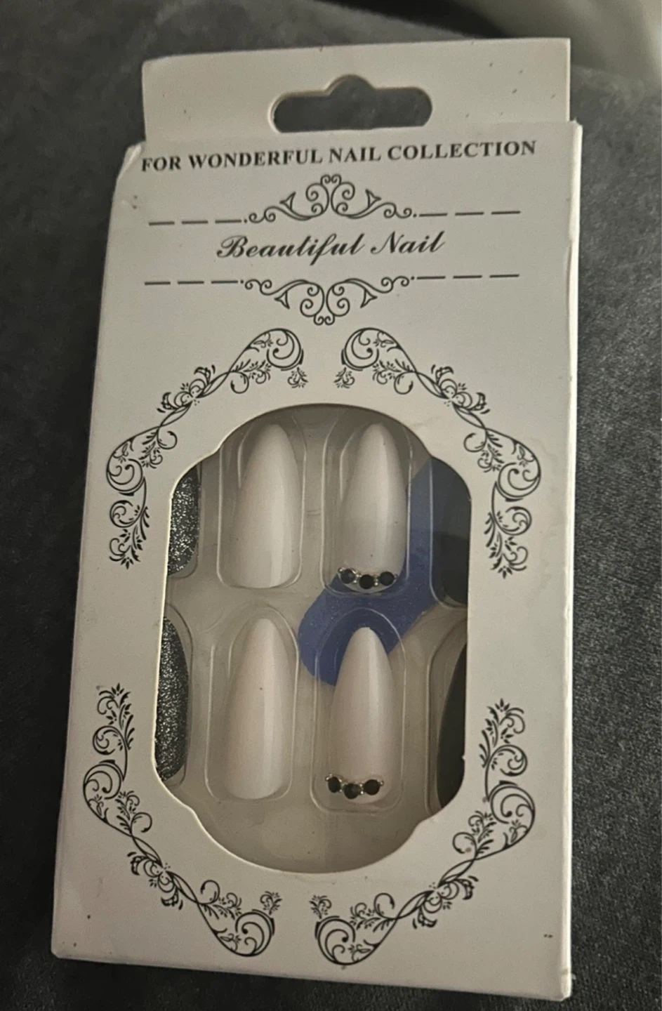 White Press-On Nails with Rhinestones