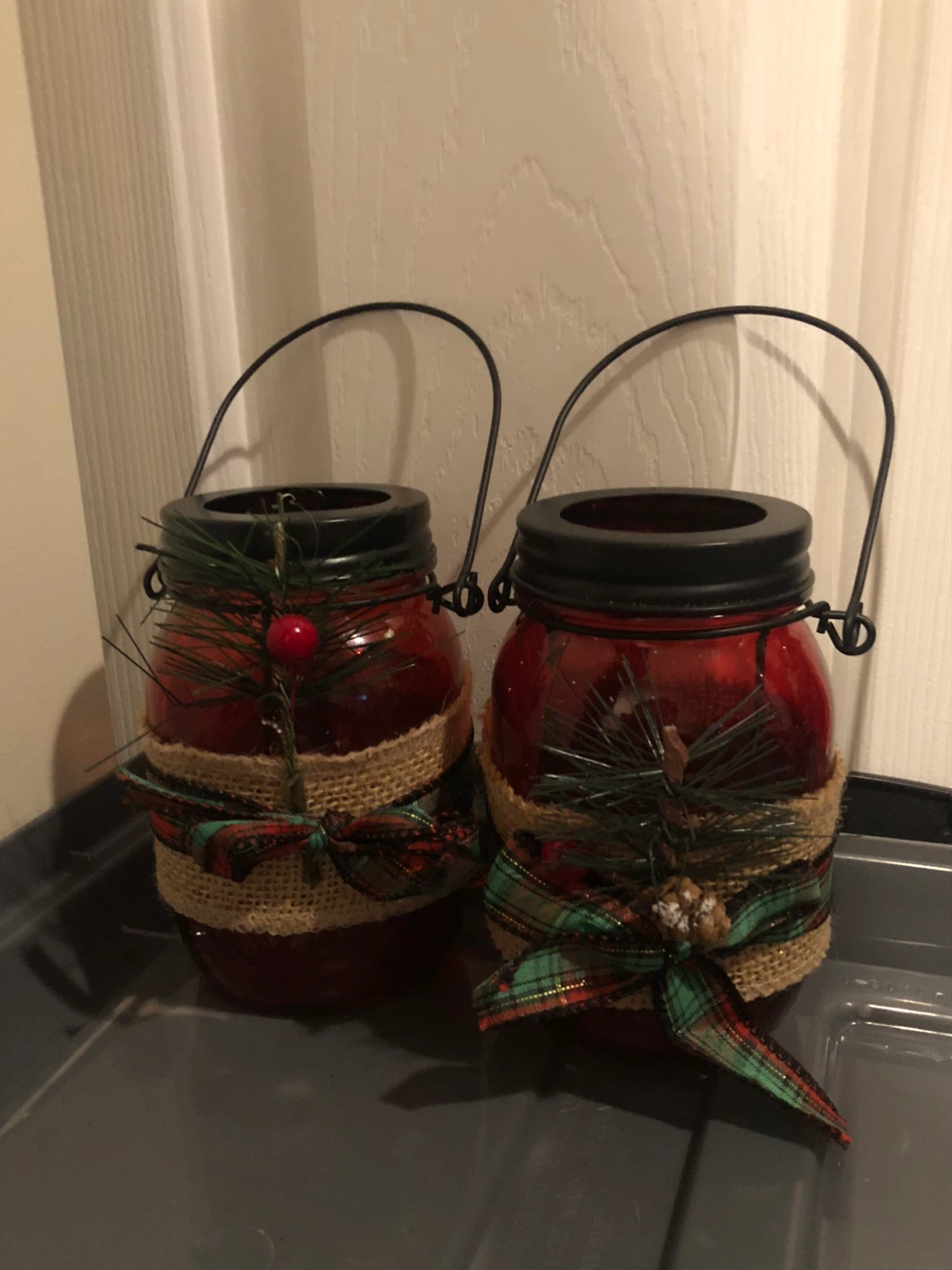 Set of 2 Red Mason Jar Christmas Lanterns ⚽️