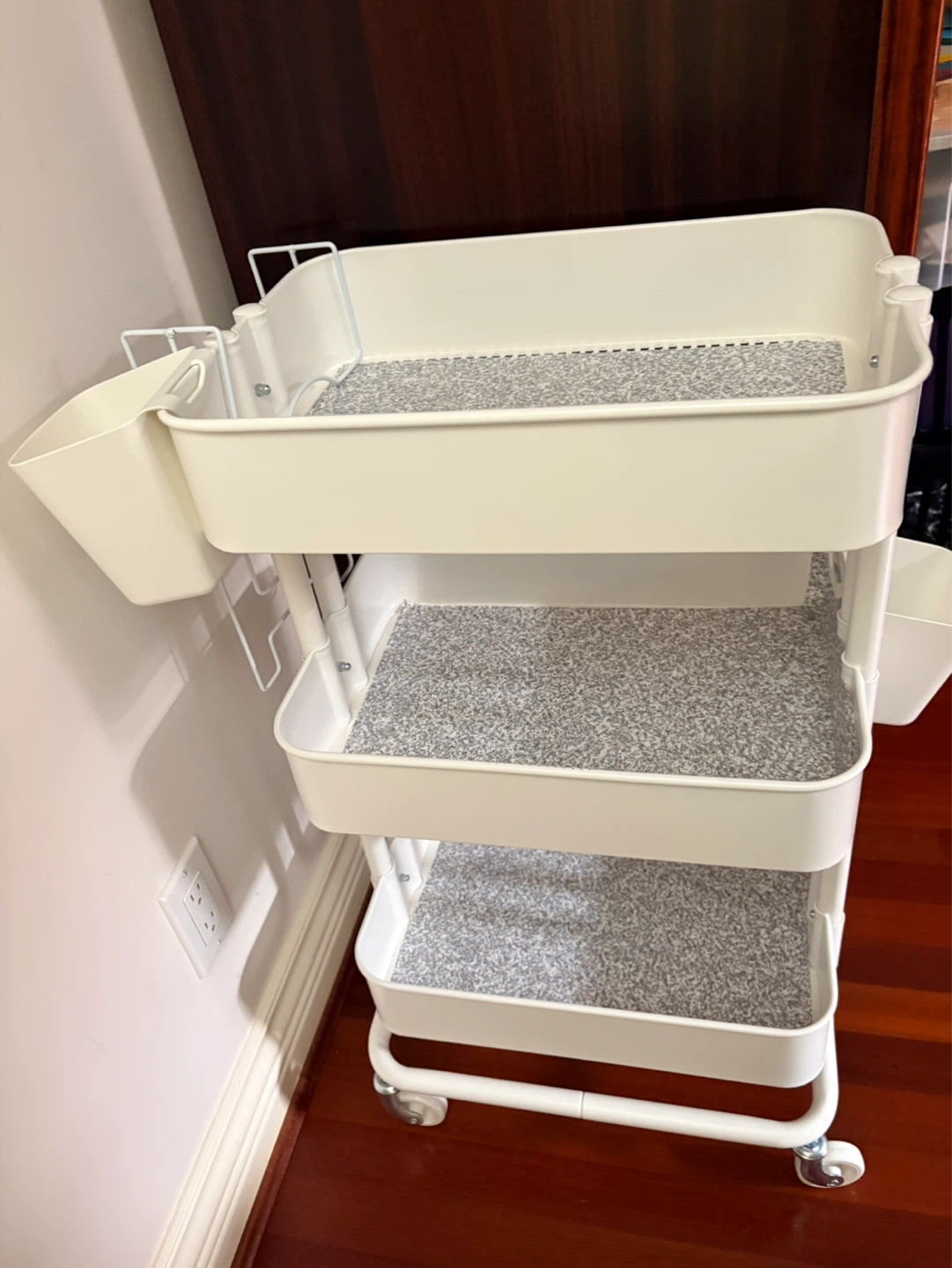 White 3-Tier Rolling Cart with Side Baskets