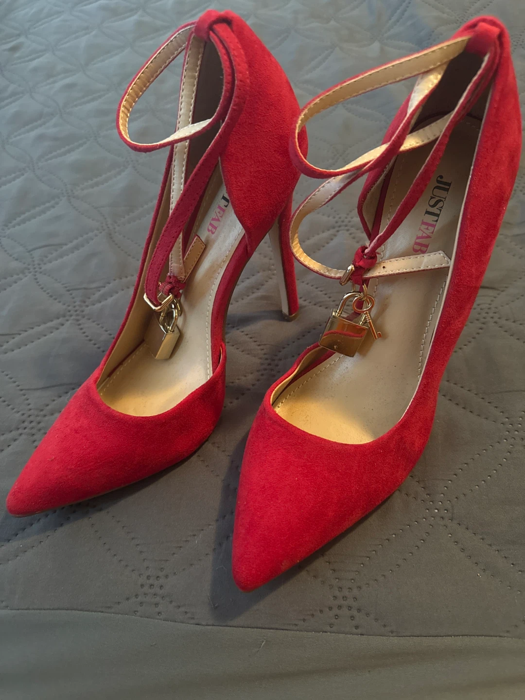 JUSTFAB Red Suede High Heels with Ankle Straps