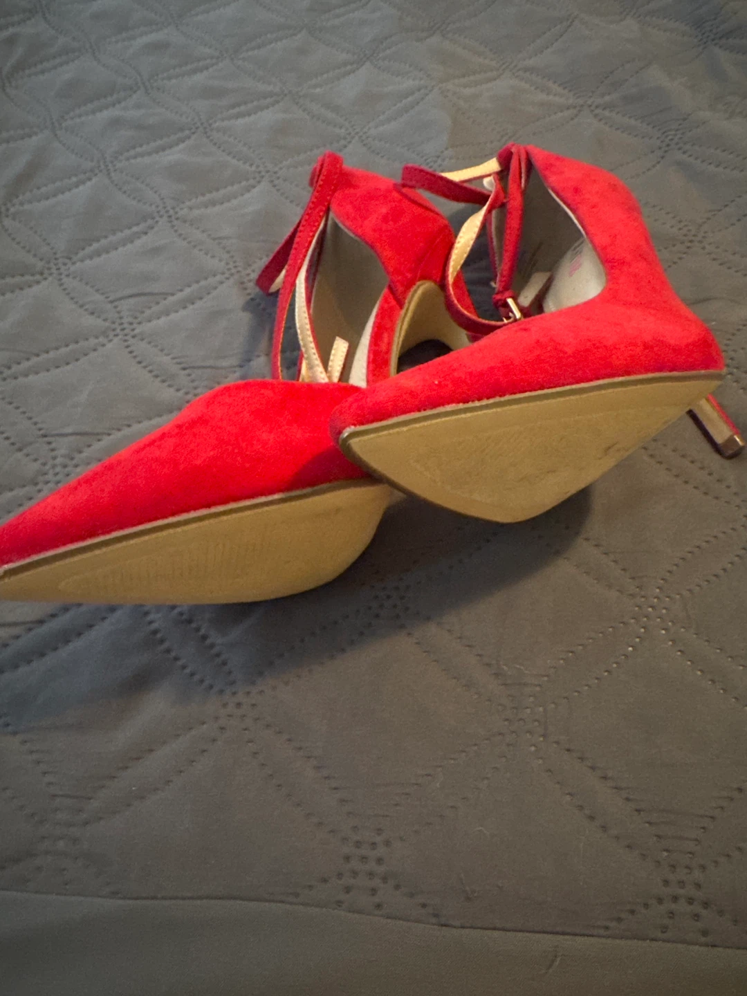 JUSTFAB Red Suede High Heels with Ankle Straps - photo 2