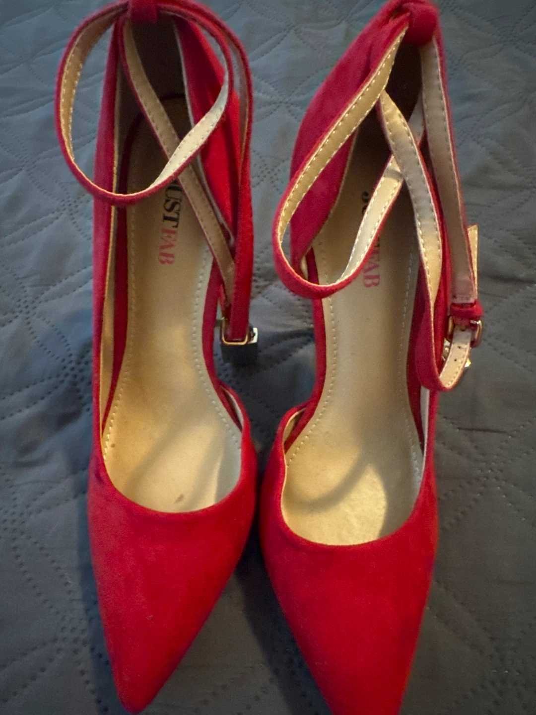 JUSTFAB Red Suede High Heels with Ankle Straps - photo 3