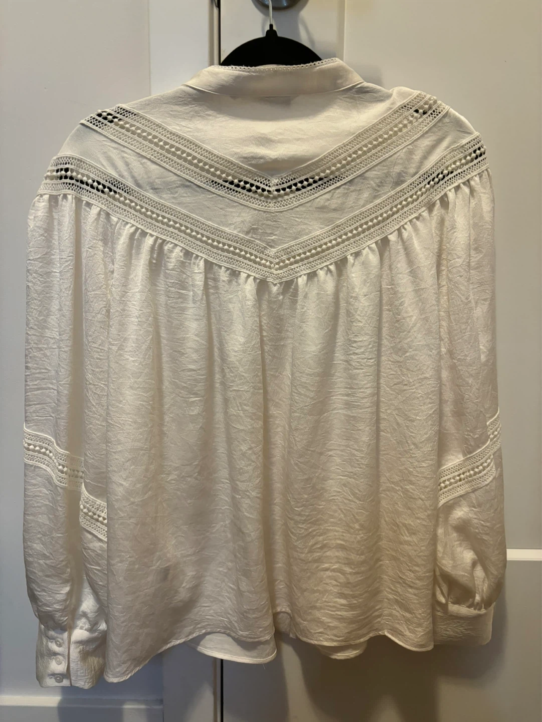 ZARA White Lace Trim Boho Blouse with Balloon Sleeves - Size S - photo 2