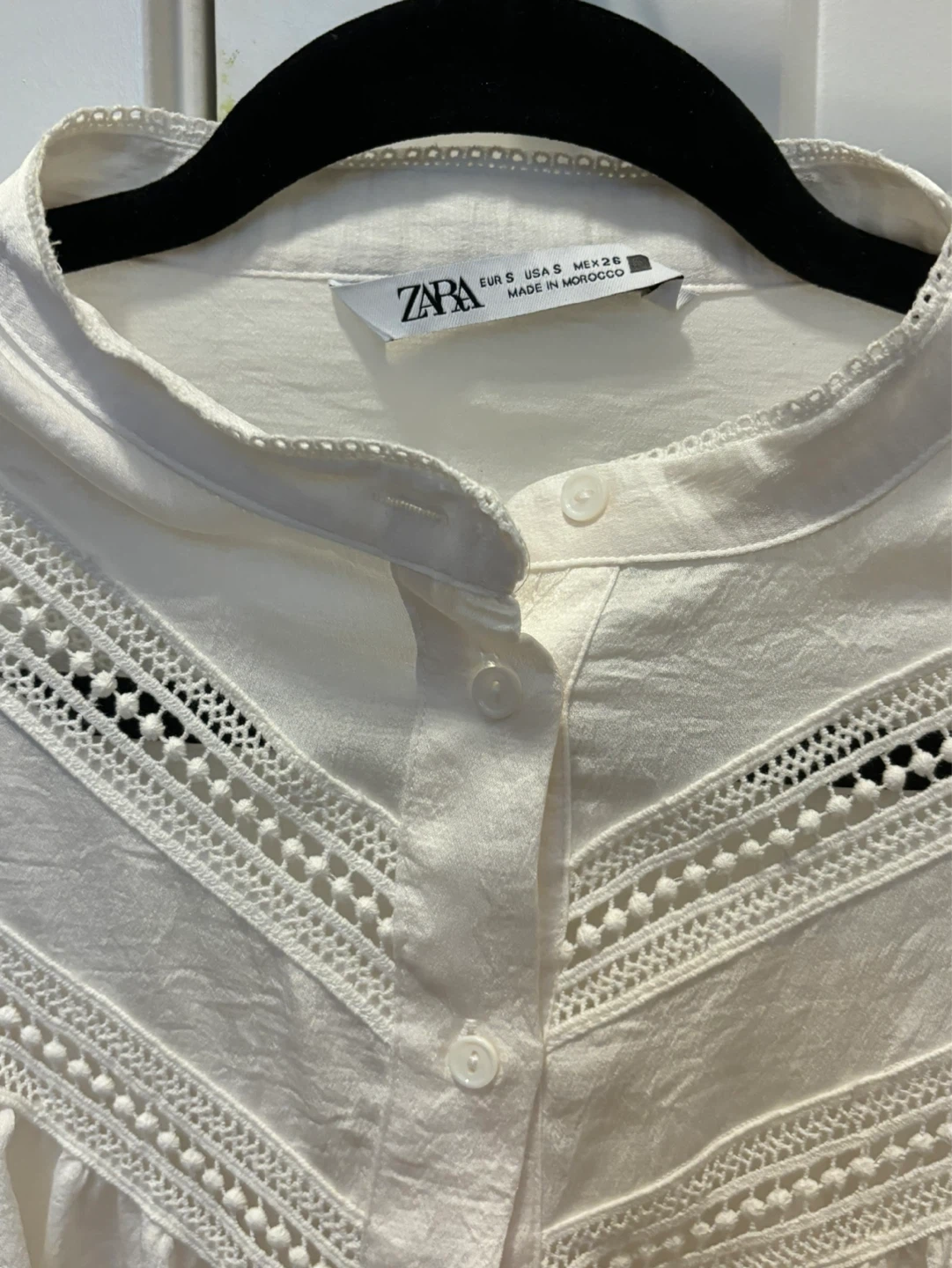 ZARA White Lace Trim Boho Blouse with Balloon Sleeves - Size S - photo 3