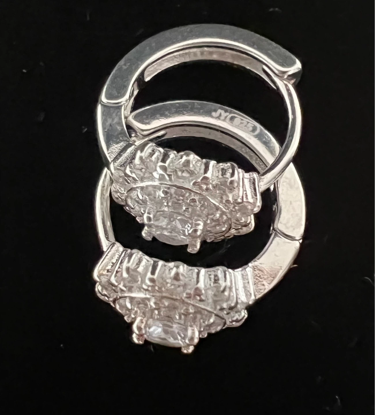 Silver Hoop Earrings with Rhinestones - photo 2