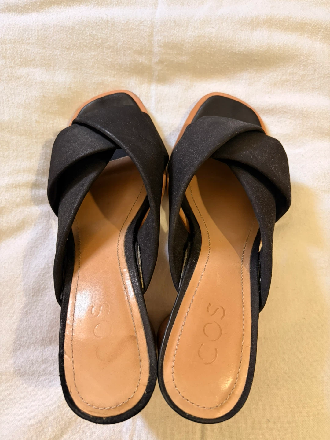 COS Black Twist Strap Block Heel Mules Size 39