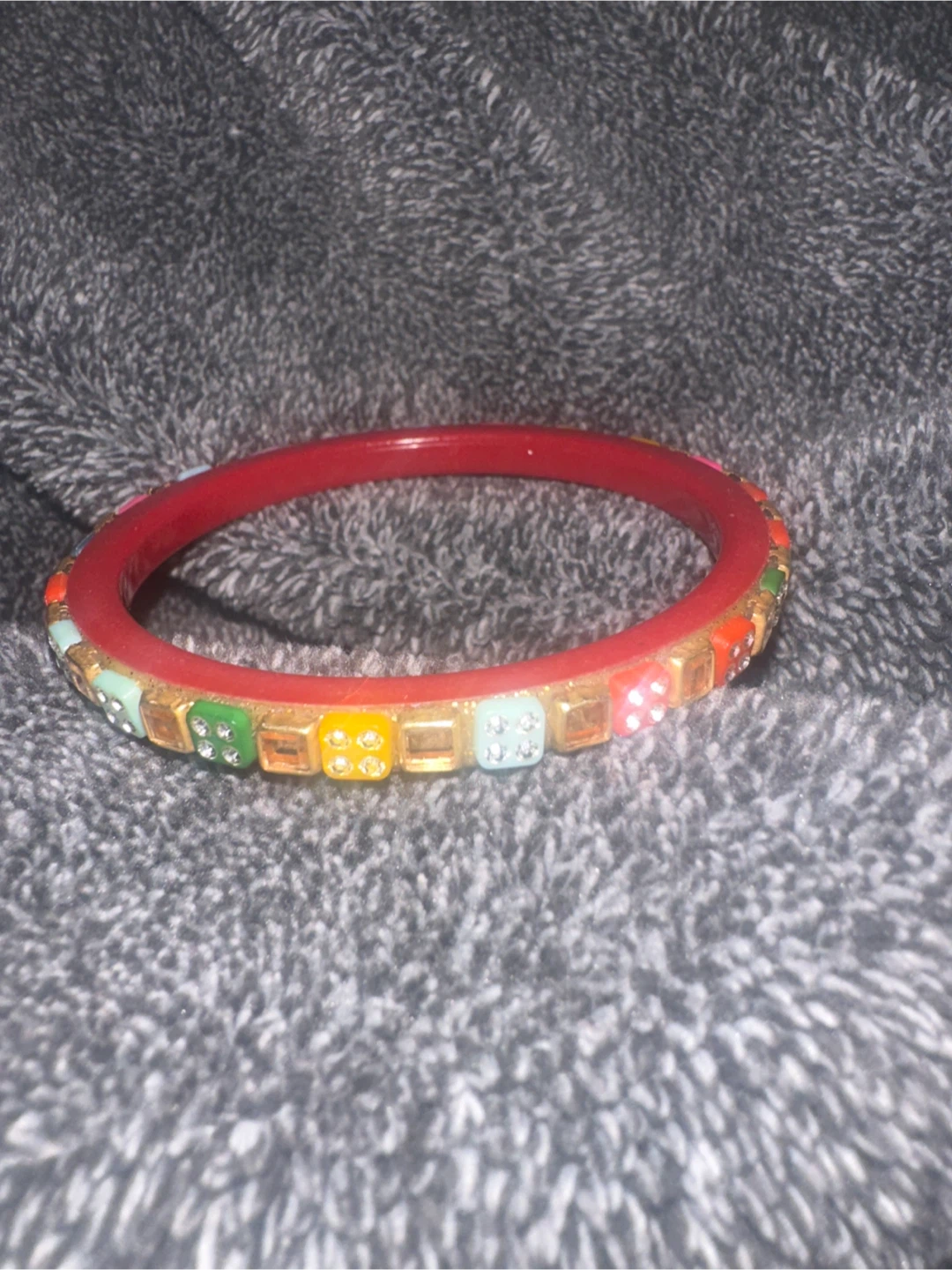 Red Bangle with Dice and Rhinestones ⚽